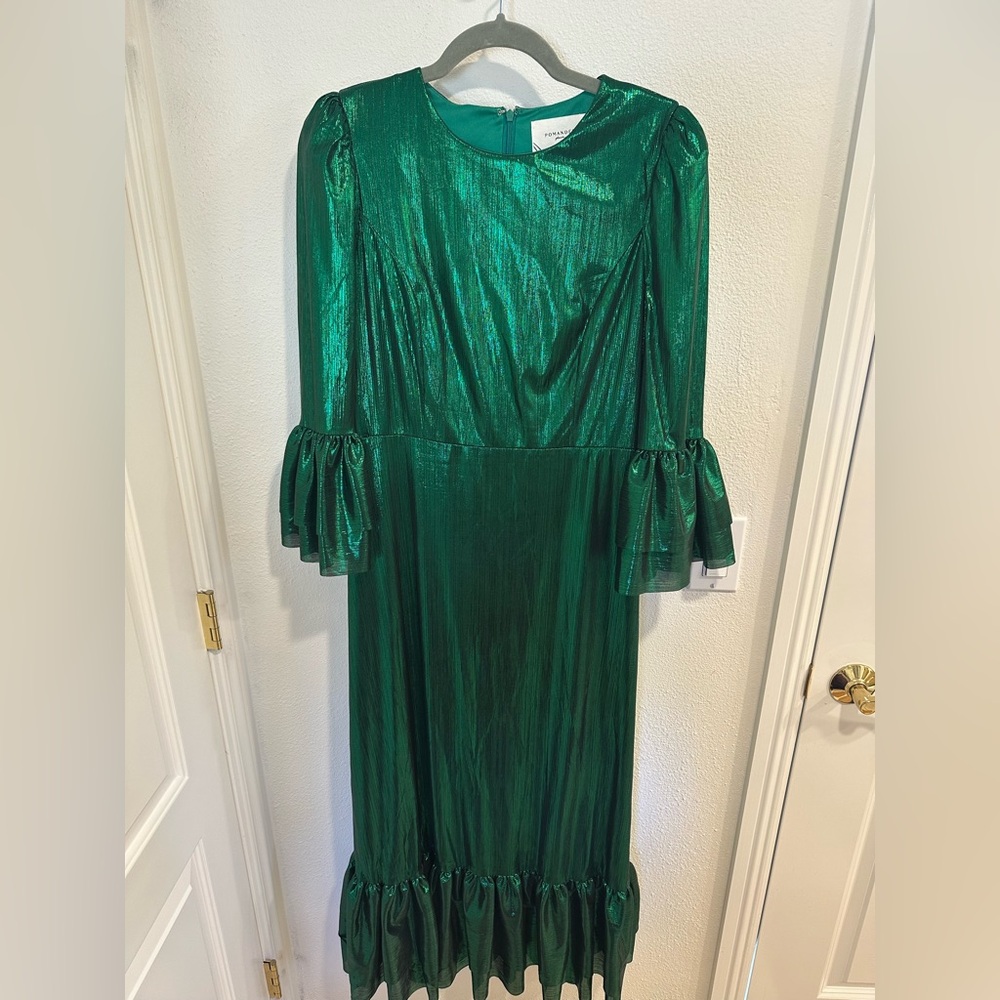 Pomander Place Shiny Emerald Long Sleeve Dress